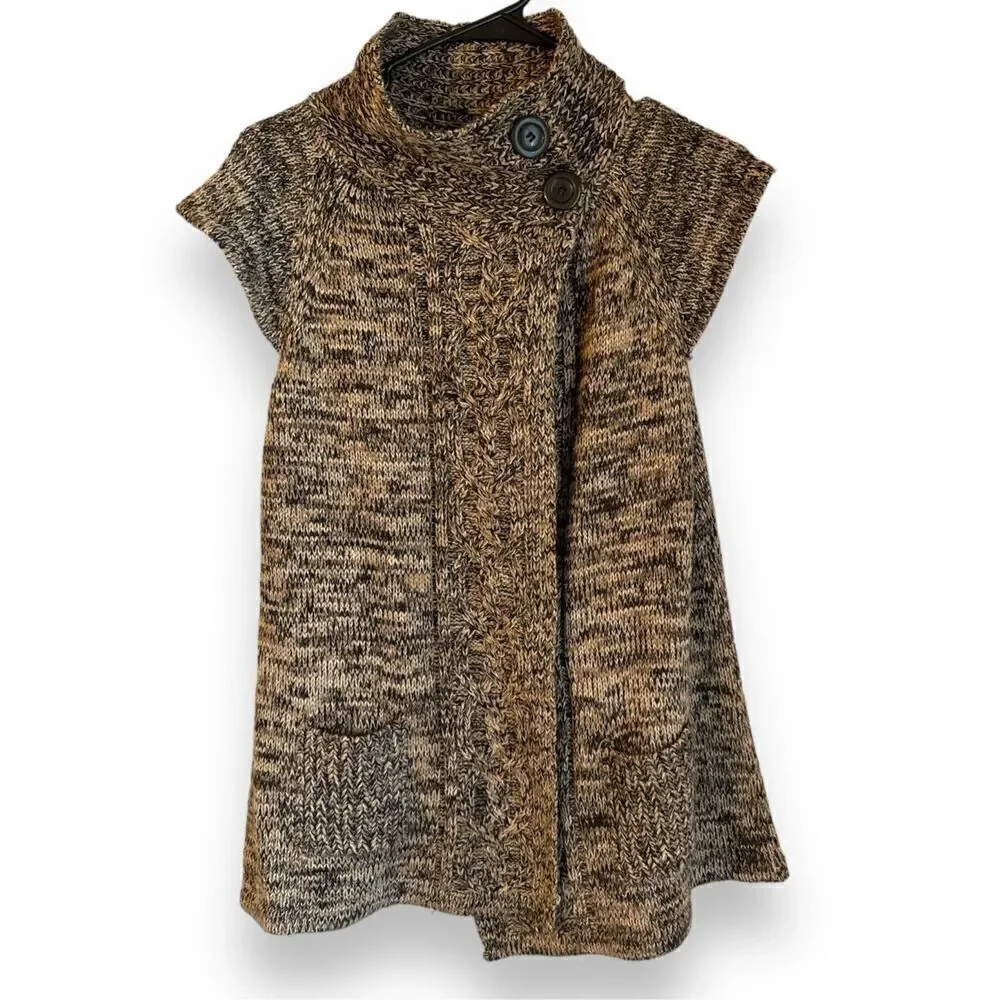 Vintage Y2K Allison Brittney Womens Brown Mock Neck Wrap Front Sweater Vest sz M